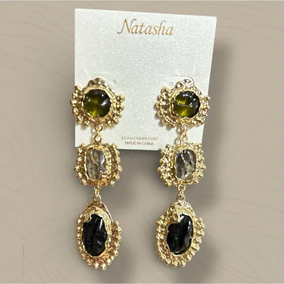 NWT Natasha Gold Tone Rhinestones Crystal Statement earrings - Picture 12 of 16